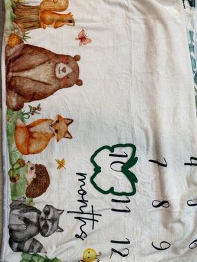 Woodland Animals Milestone Baby Blanket with Green Heart